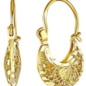 14k Yellow Gold Fancy Filigree Hoop Earrings.